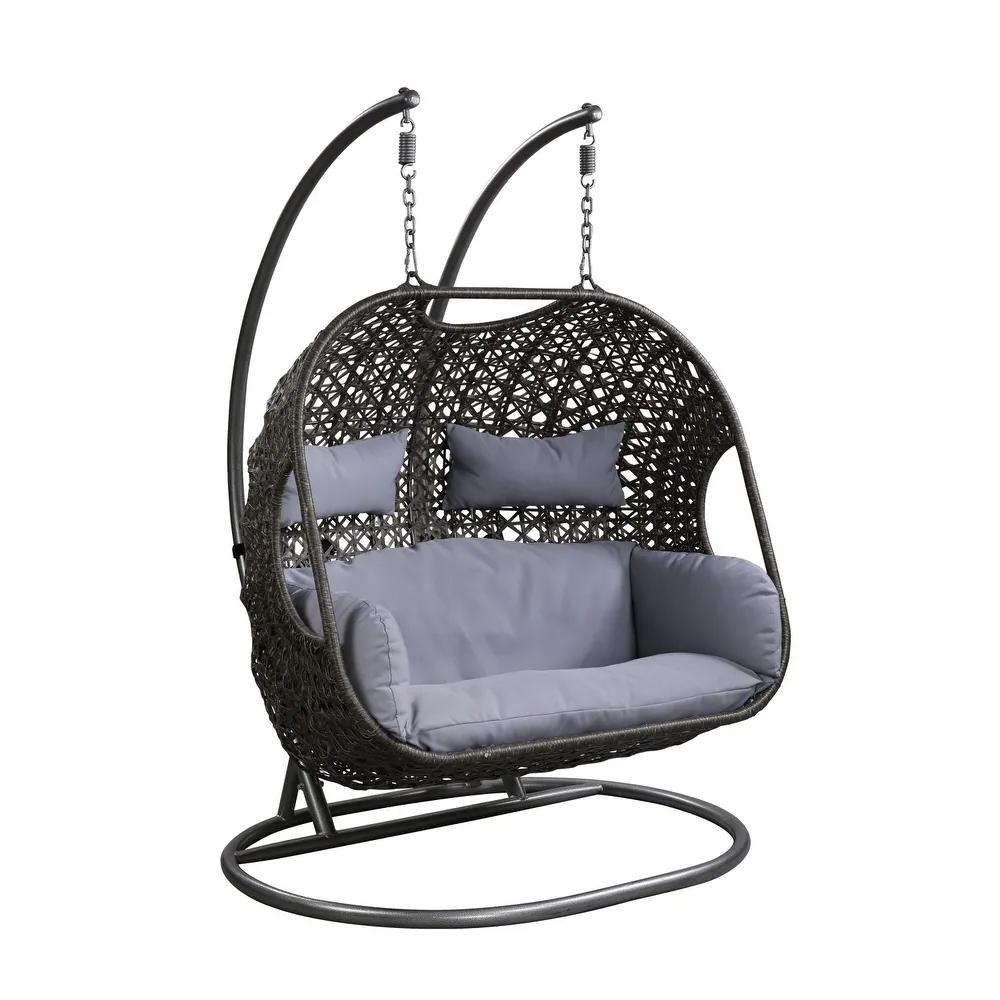 Outdoor Wicker Egg Double Swing Chair Hanging Basket with Steel Stand