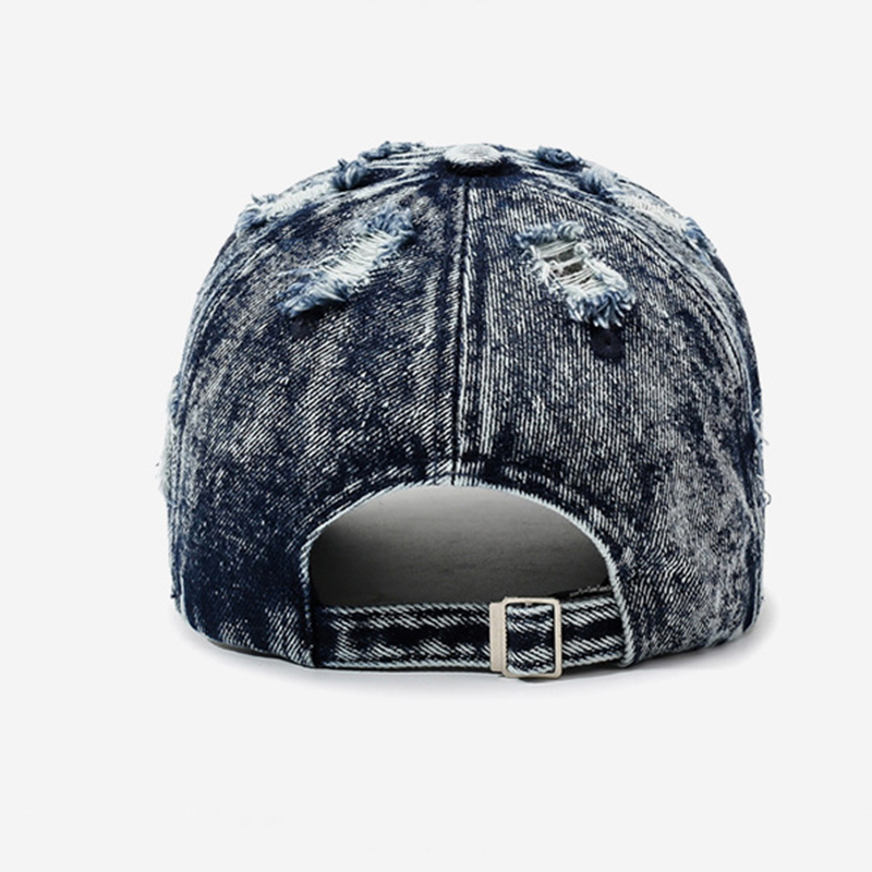 Men's Retro Washed Ripped Adjustable Buckle Denim Baseball Cap