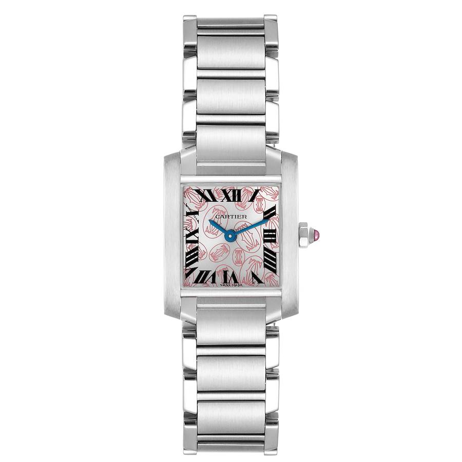 Cartier Tank Francaise Pink Double C Decor Steel Ladies Watch W51031Q3