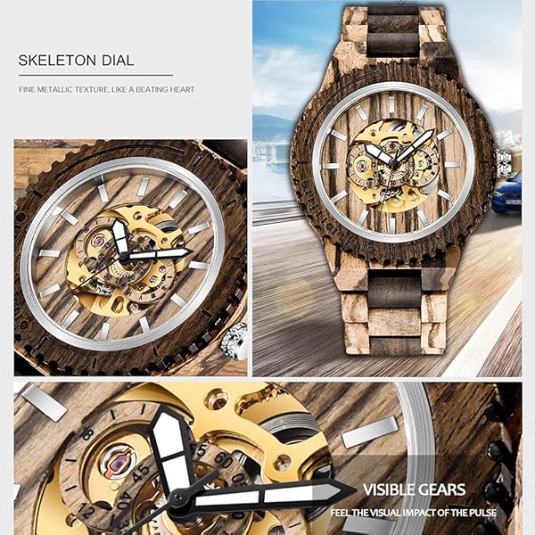 No Battery Fashion Mechanical Wooden Watch for Men, Mechanical Movement Wooden Strap Men's Watch for Father's Day, Birthday M801 (sale by bulk)