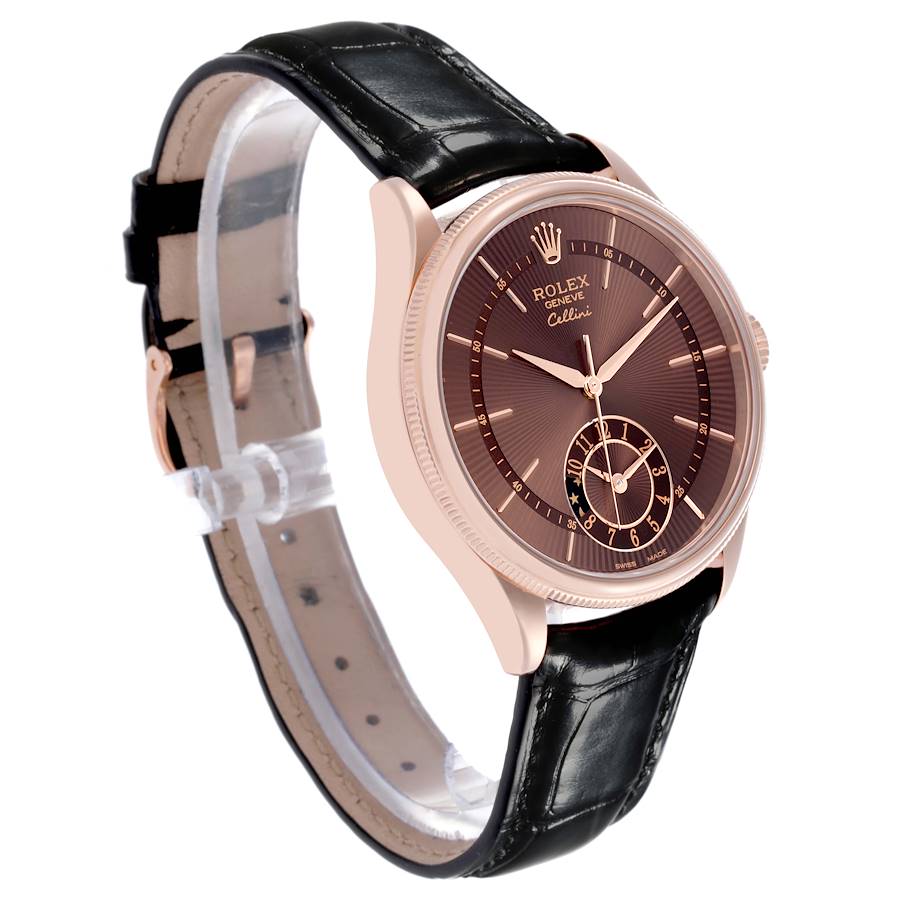 Rolex Cellini Dual Time Brown Dial Rose Gold Automatic Mens Watch 50525