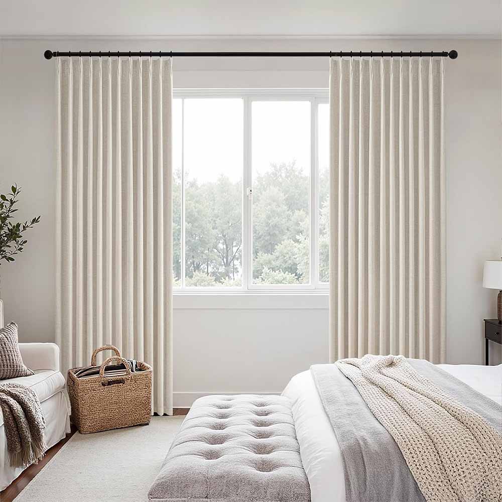 Natural Pinch Pleated 100% Blackout Linen Curtains (2 Panels)