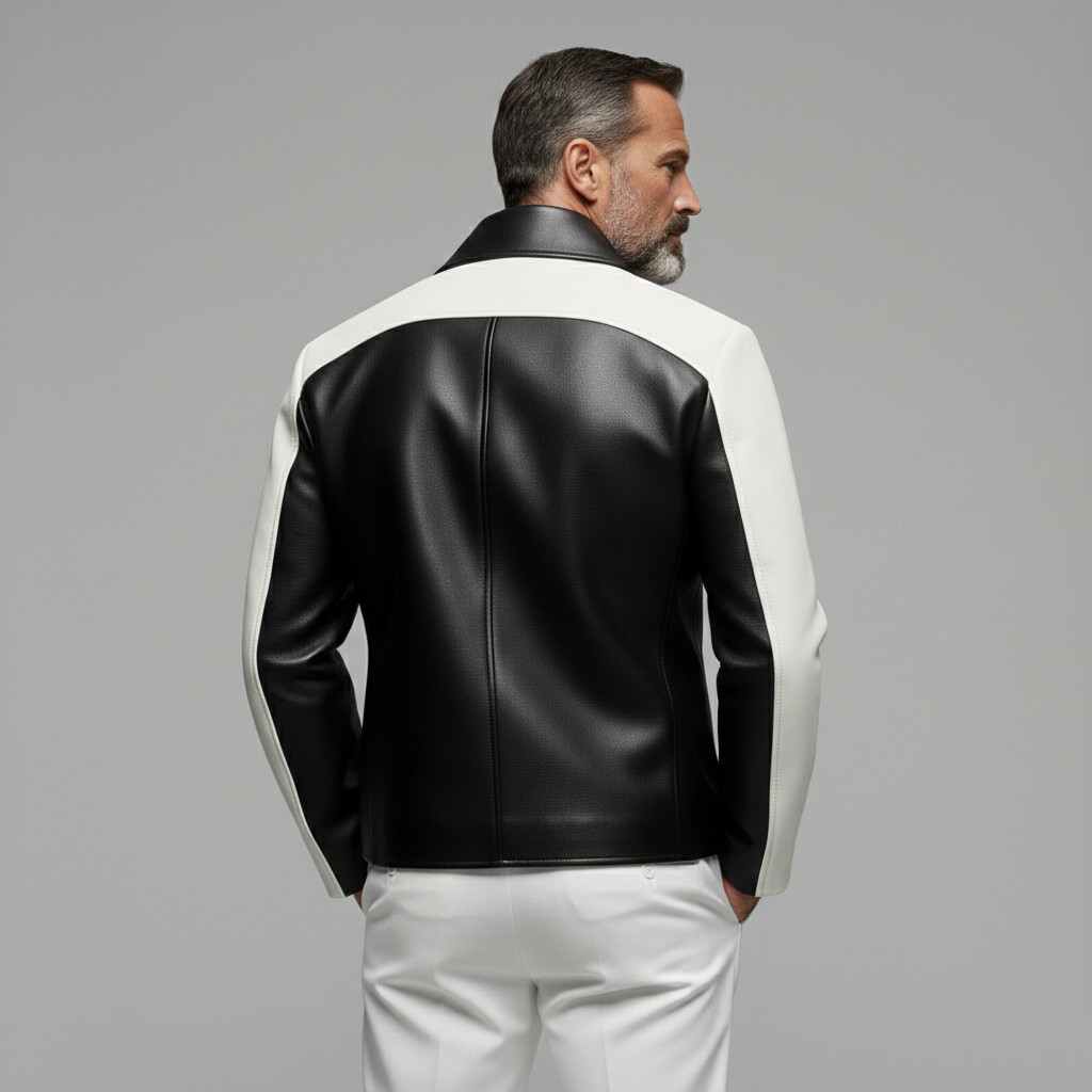 [Pre-Order] Men's Fashion Two Tone PU Leather Lapel Collar Long Sleeve One Button Jacket