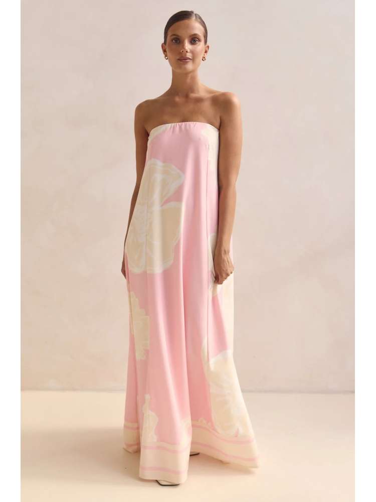 Colorblock Printed Strapless A-line Maxi Dress