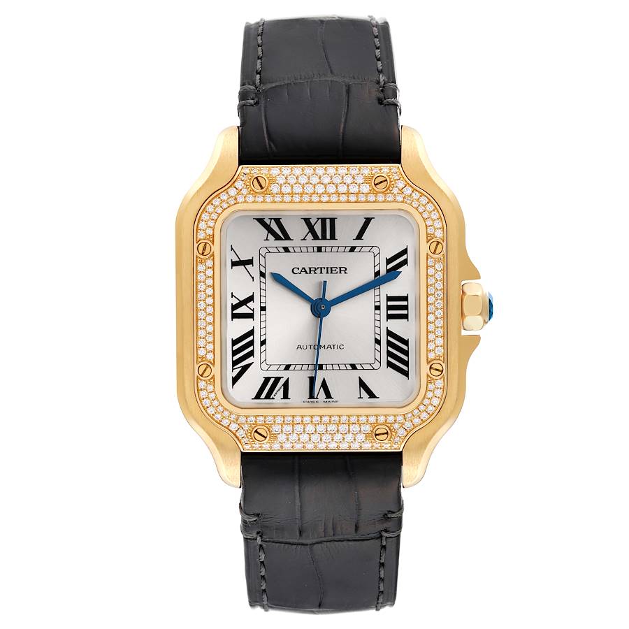 Cartier Santos Midsize Yellow Gold Diamond Mens Watch WJSA0008