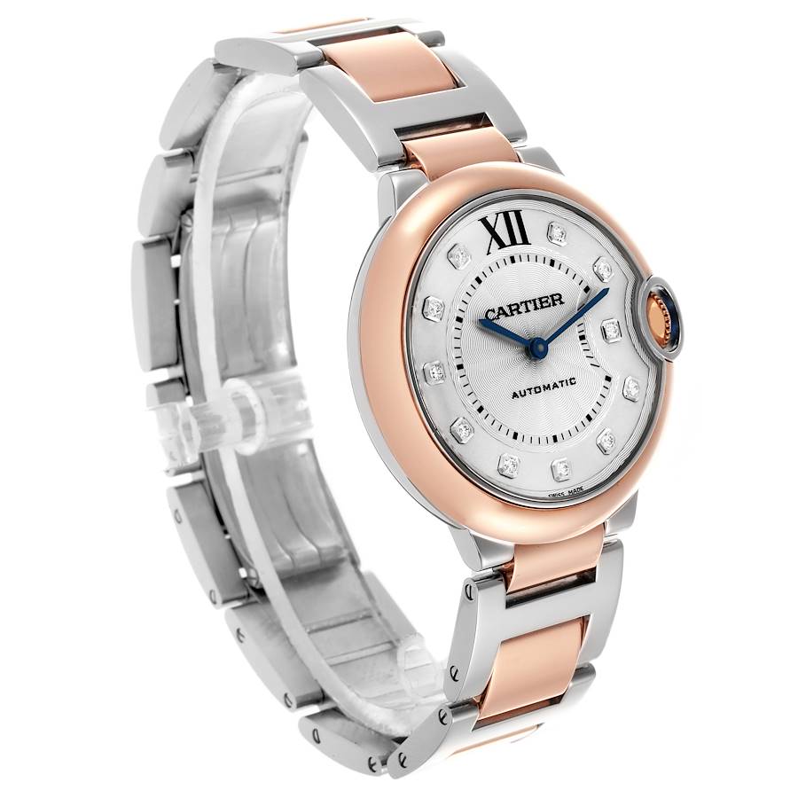 Cartier Ballon Bleu 36mm Steel Rose Gold Diamond Mens Watch W3BB0013