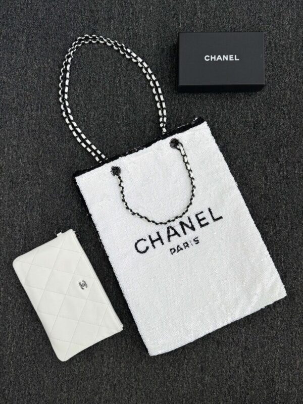 CHANEL Sequin Shoulder Bag White