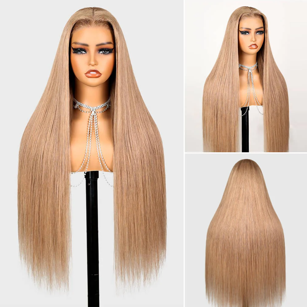 Megalook 13x4 Lace Frontal Milk Tea Brown Straight Wigs Invisible Knots Natural Hairline