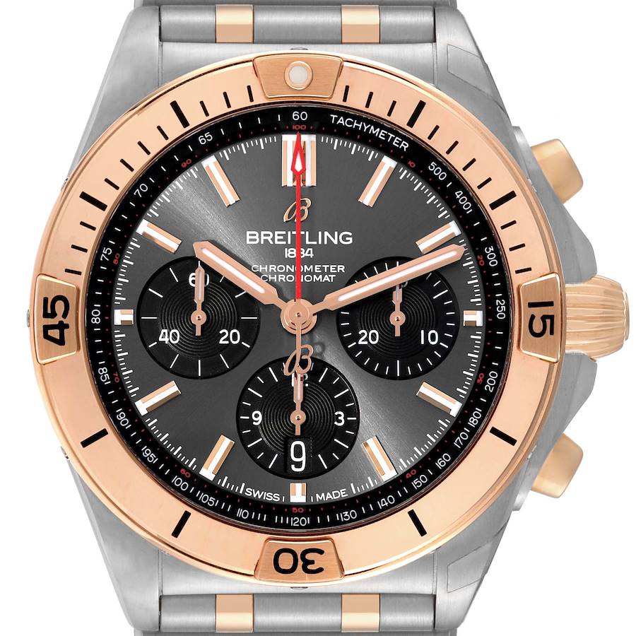 Breitling Chronomat B01 Steel Rose Gold Grey Dial Mens Watch UB0134