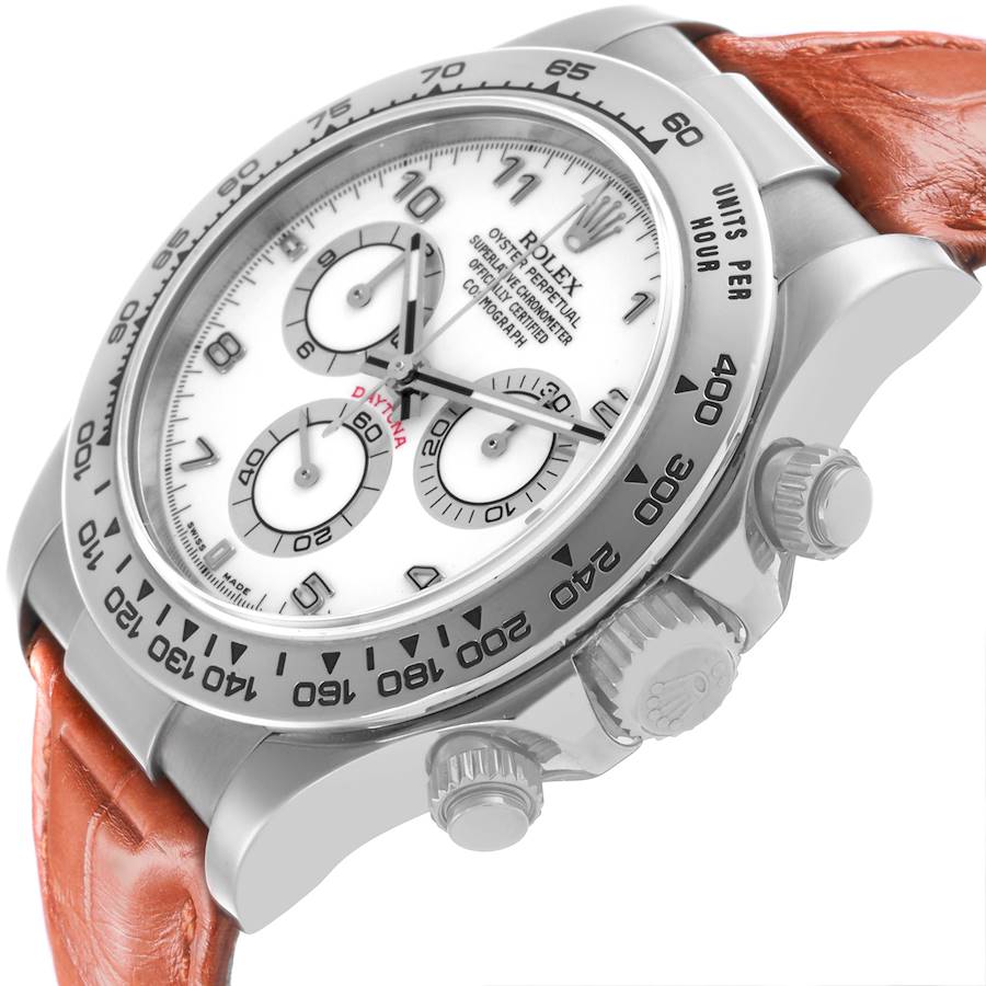 Rolex Daytona White Gold Brown Strap Chronograph Mens Watch 116519