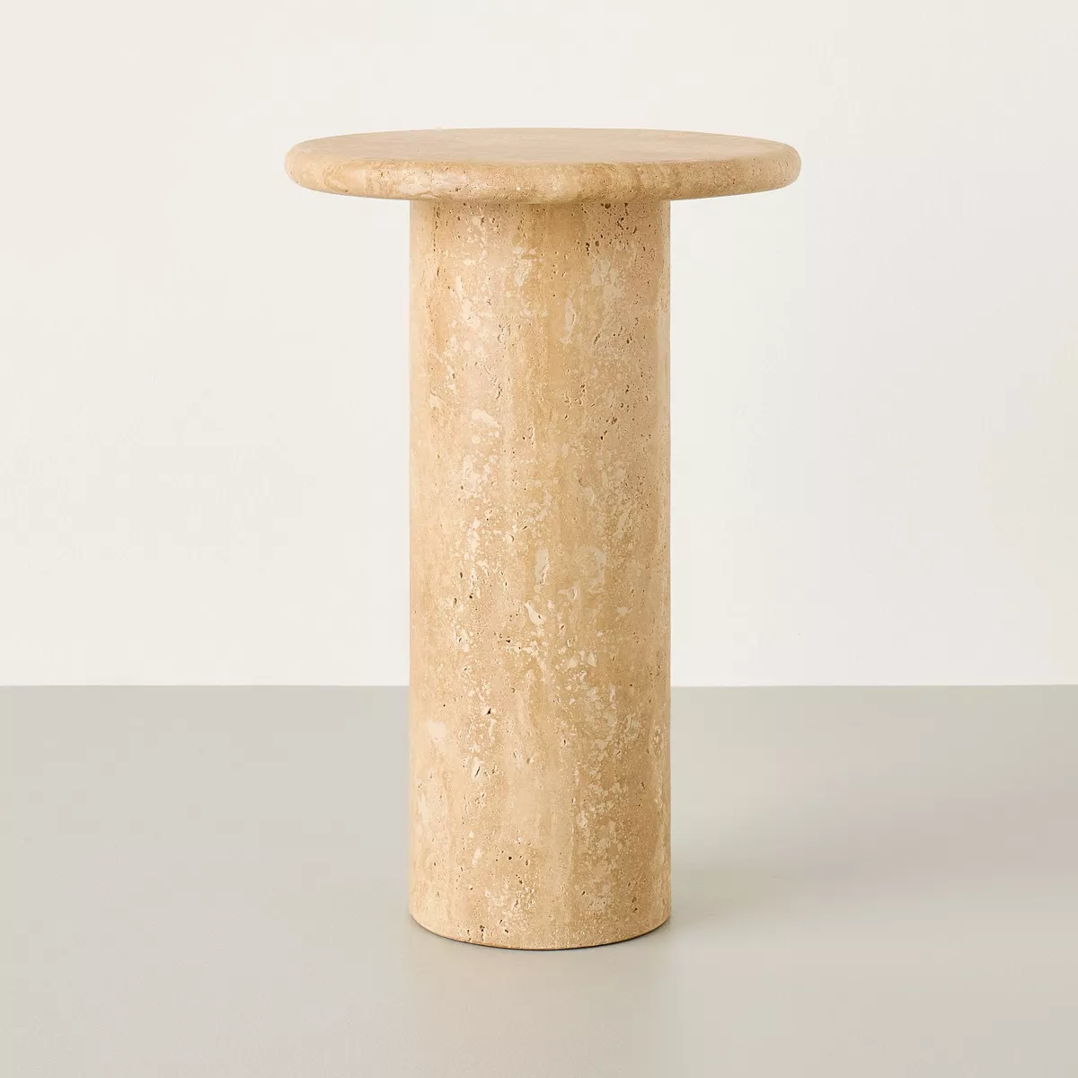 Round Travertine Bedside Accent Table