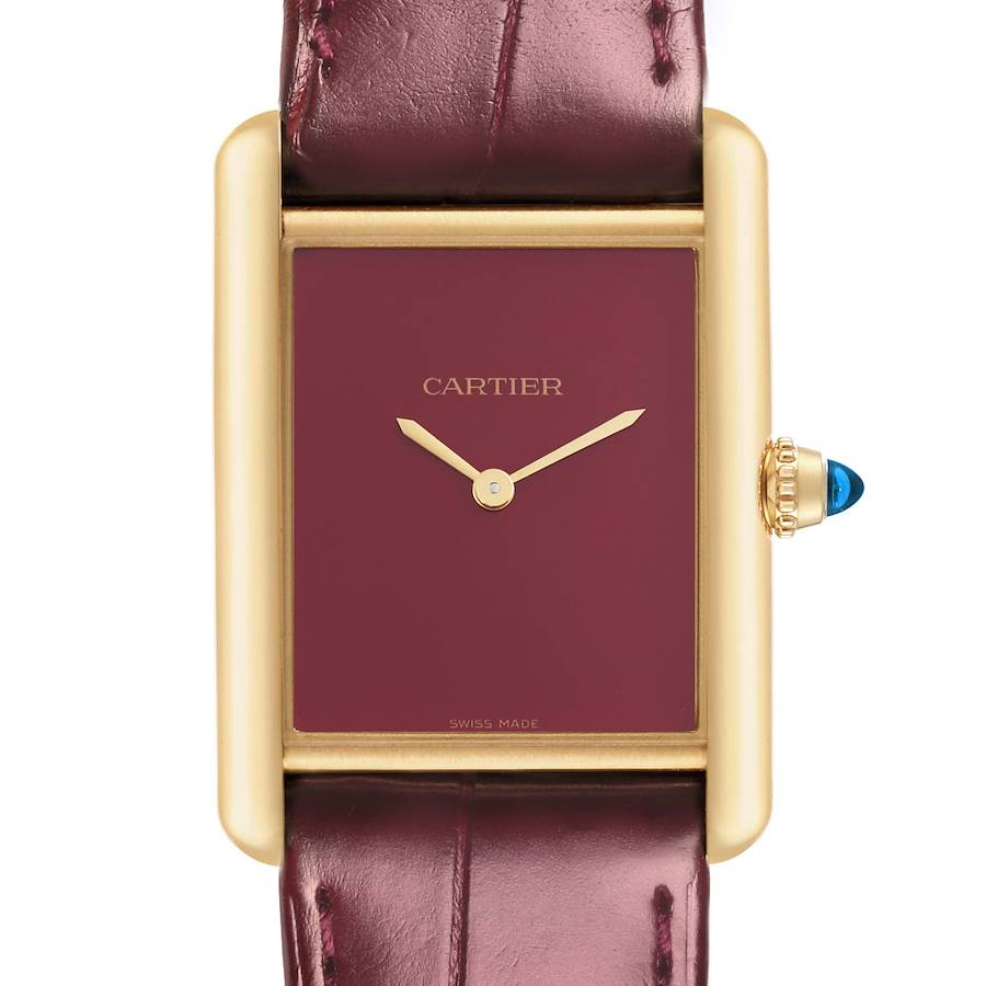 Cartier Tank Louis Large Yellow Gold Burgundy Dial Mens Watch WGTA0190