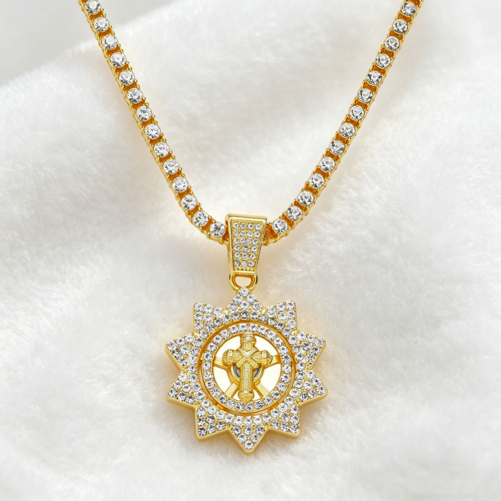 Spinning Sun Cross Talisman Necklace, Divine Protection & Spiritual Alignment Energy