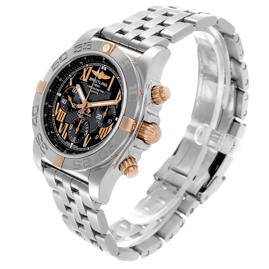 Breitling Chronomat Black Dial Steel Rose Gold Mens Watch IB0110