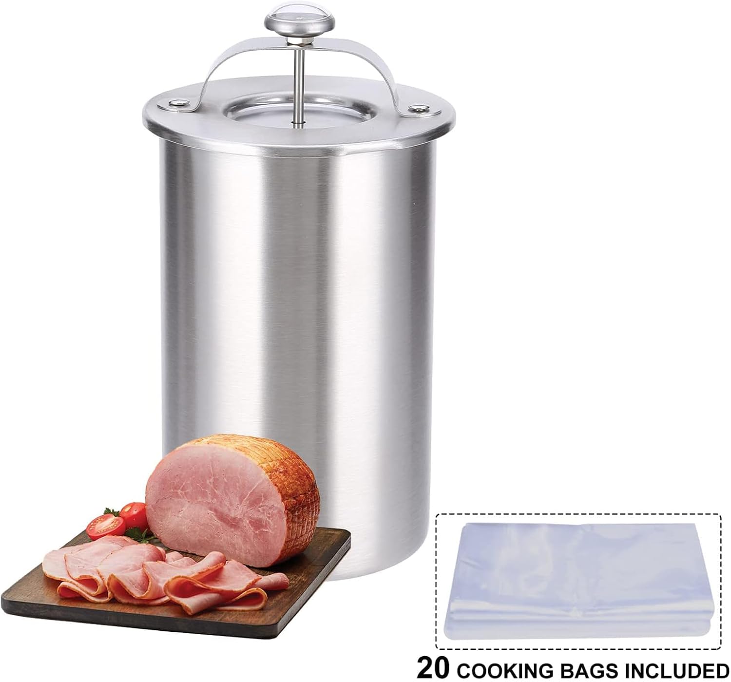 Meat Press Mold for Deli Meats Stainless Steel Ham Maker, Ham Press Mold with Thermometer & 20 Cooking Bags for Making Homemade Healthy Deli Meat