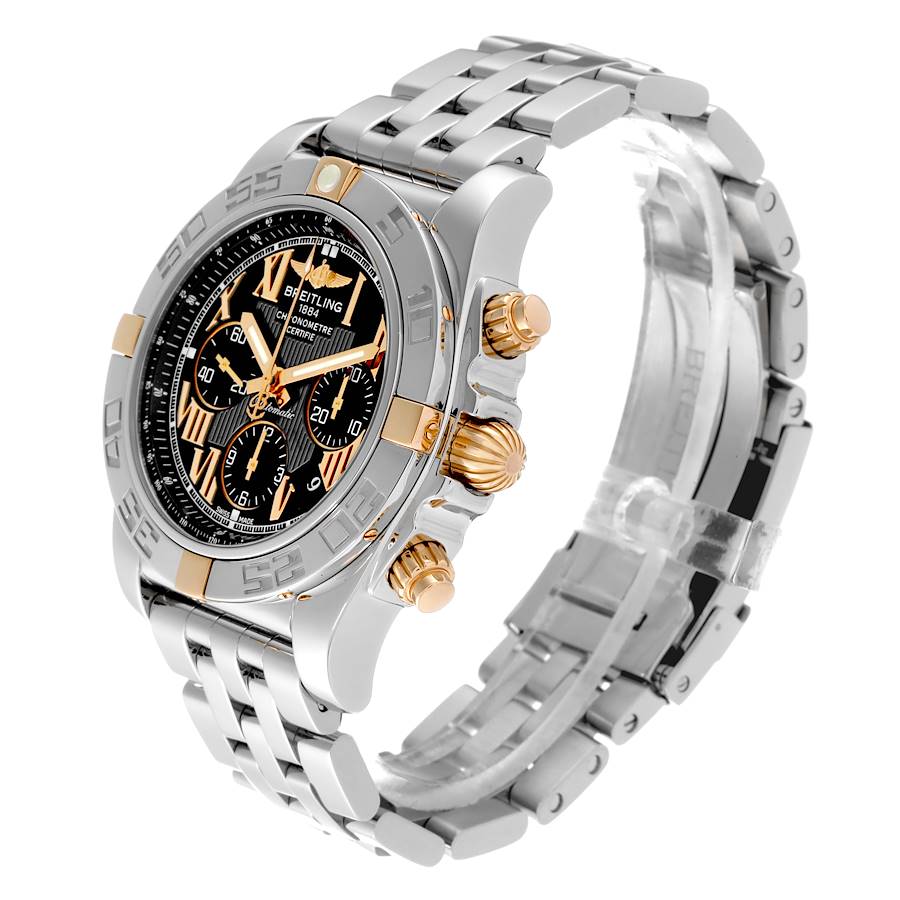 Breitling Chronomat Black Dial Steel Rose Gold Mens Watch IB0110