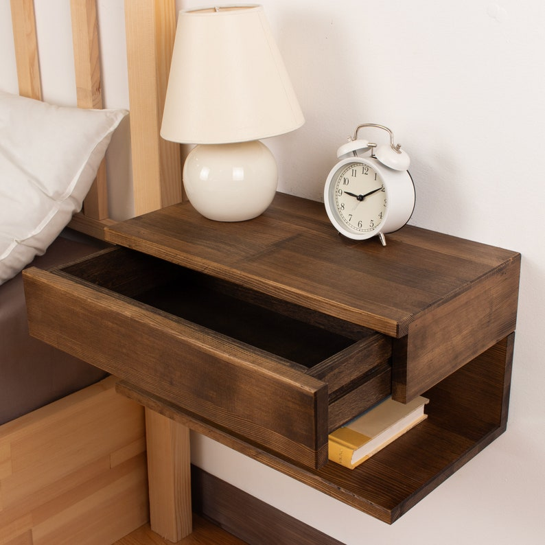 Walnut Floating Nightstand with Drawer