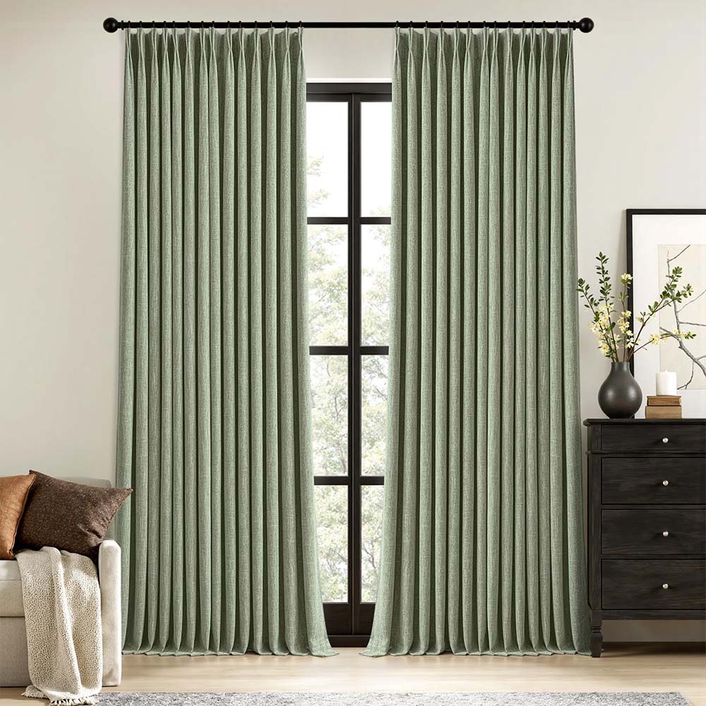 Natural Pinch Pleated 100% Blackout Linen Curtains (2 Panels)