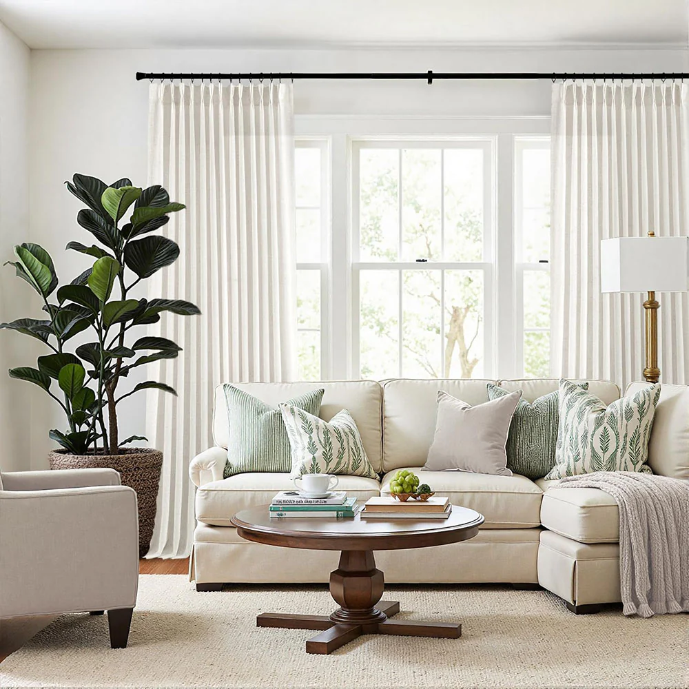 Light Filtering Thick Linen Textured Drapes - Pleated (2 Panels)
