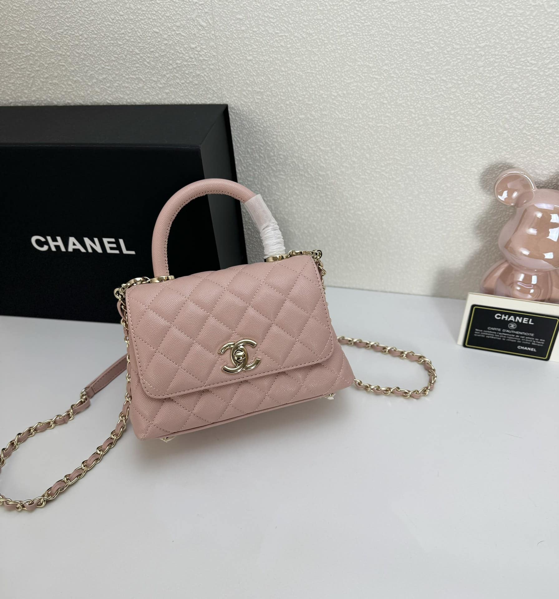 Chanel Small Coco Handle Light Pink Caviar Light Gold Hardware 20Cm