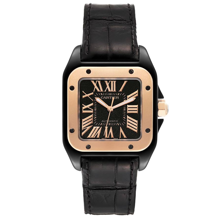 Cartier Santos 100 PVD Steel Rose Gold Midsize Mens Watch W2020009