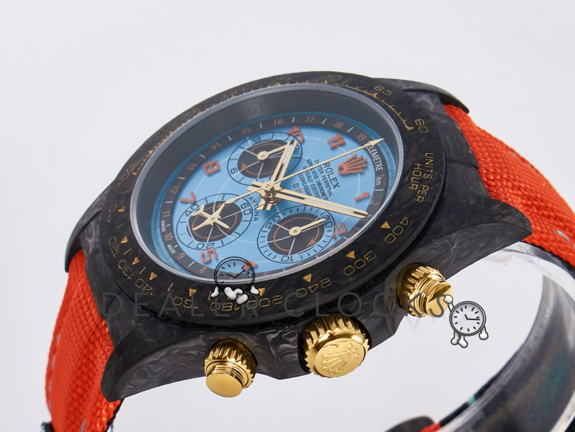 Daytona DIW &ldquo;AVIA AZURE BLUE&rdquo; Carbon DIWF 1:1 Best Edition Blue Dial on Orange Nylon Strap SH4130