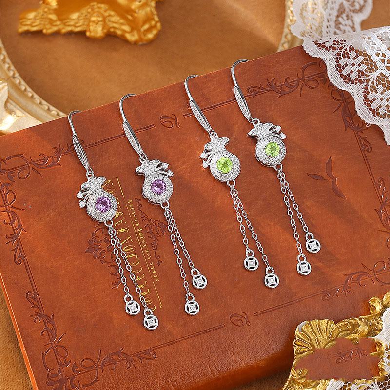 GemVibra Talismanic Money Bag Earrings | Abundance Crystal Drops