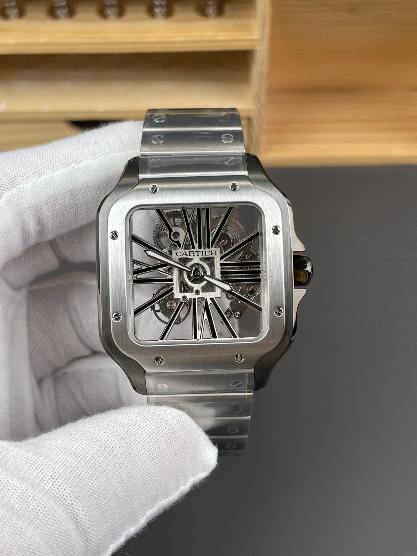 Santos de Cartier Skeleton Series Silver Steel V2 Version