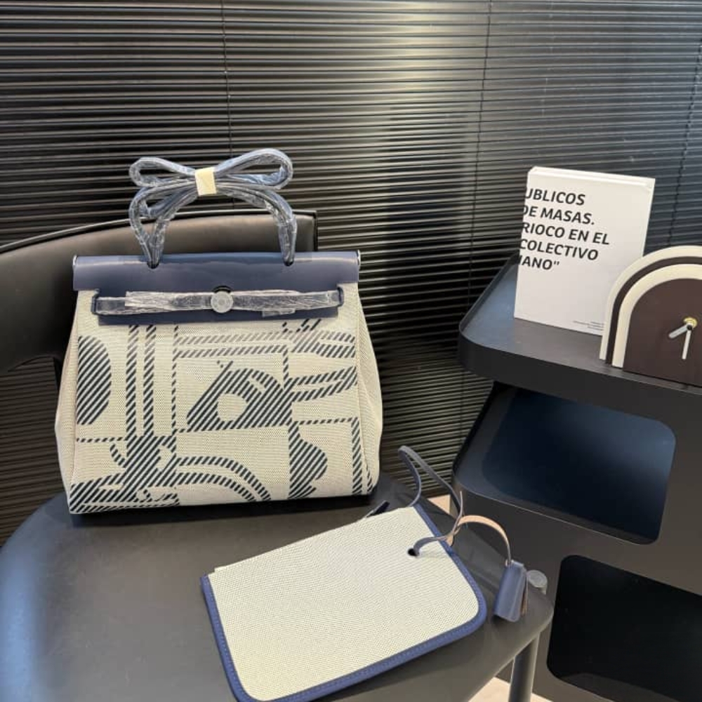 Hermes Herbag 31 Brides De Gala And Blue Indigo Blue Enamel 31cm