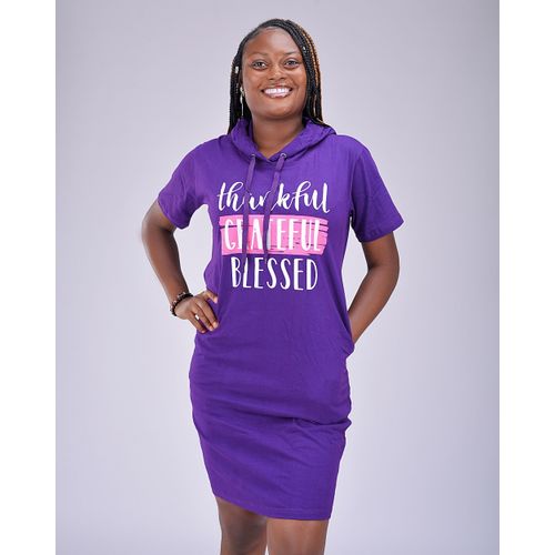 Danami Thankful Grateful Blessed Hooded Short Gown- Purple