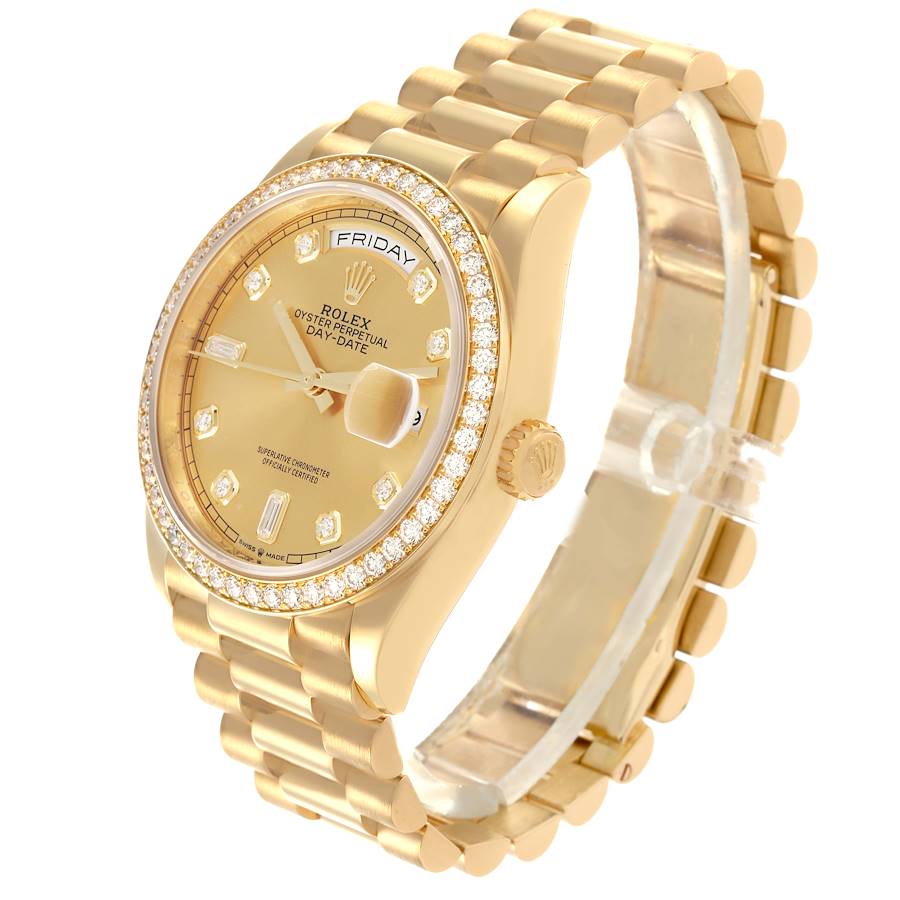 Rolex President Day Date Yellow Gold Diamond Mens Watch 128348