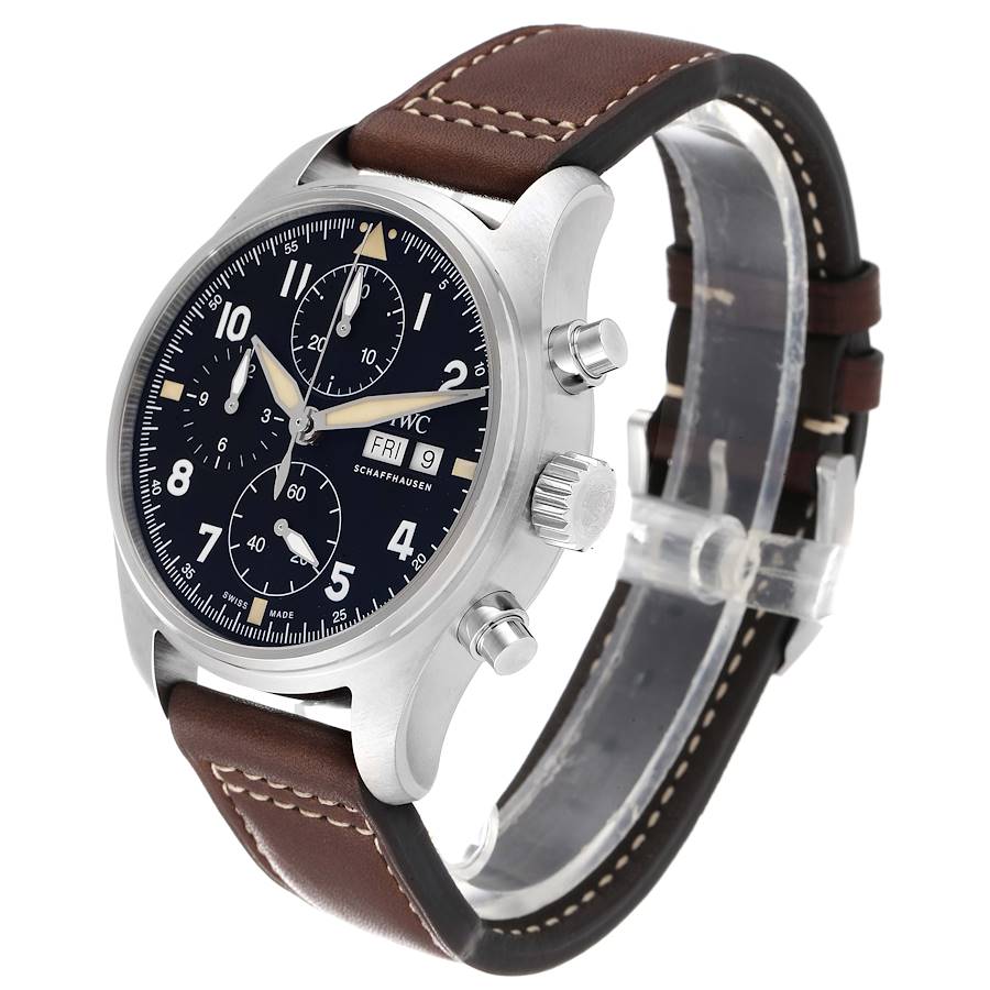 IWC Spitfire Pilot Steel Black Dial Chronograph Mens Watch IW387903