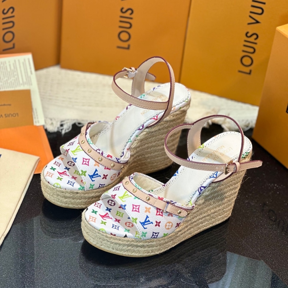 Louis Vuitton X Takashi Murakami Helios Wedge Sandal White 1agyx0