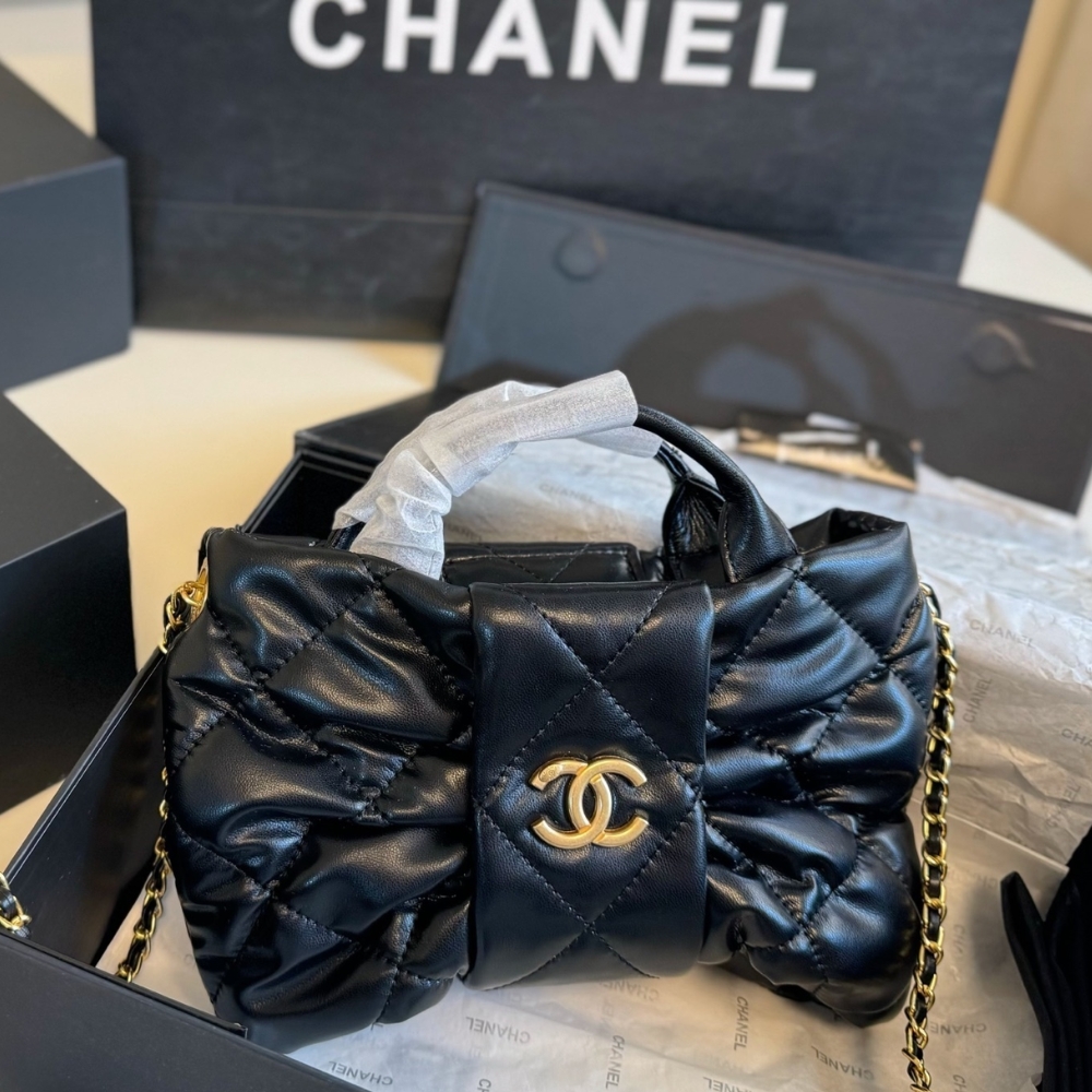 Chanel Mini Bow Bag Shiny And Gold Tone Metal Black 21Cm As5849 B22148 94305