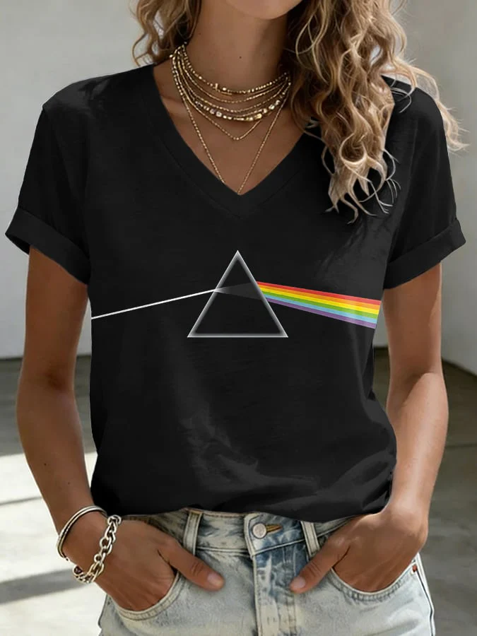 V-Neck Retro See You On The Dark Side Of The Moon Print T-Shirt