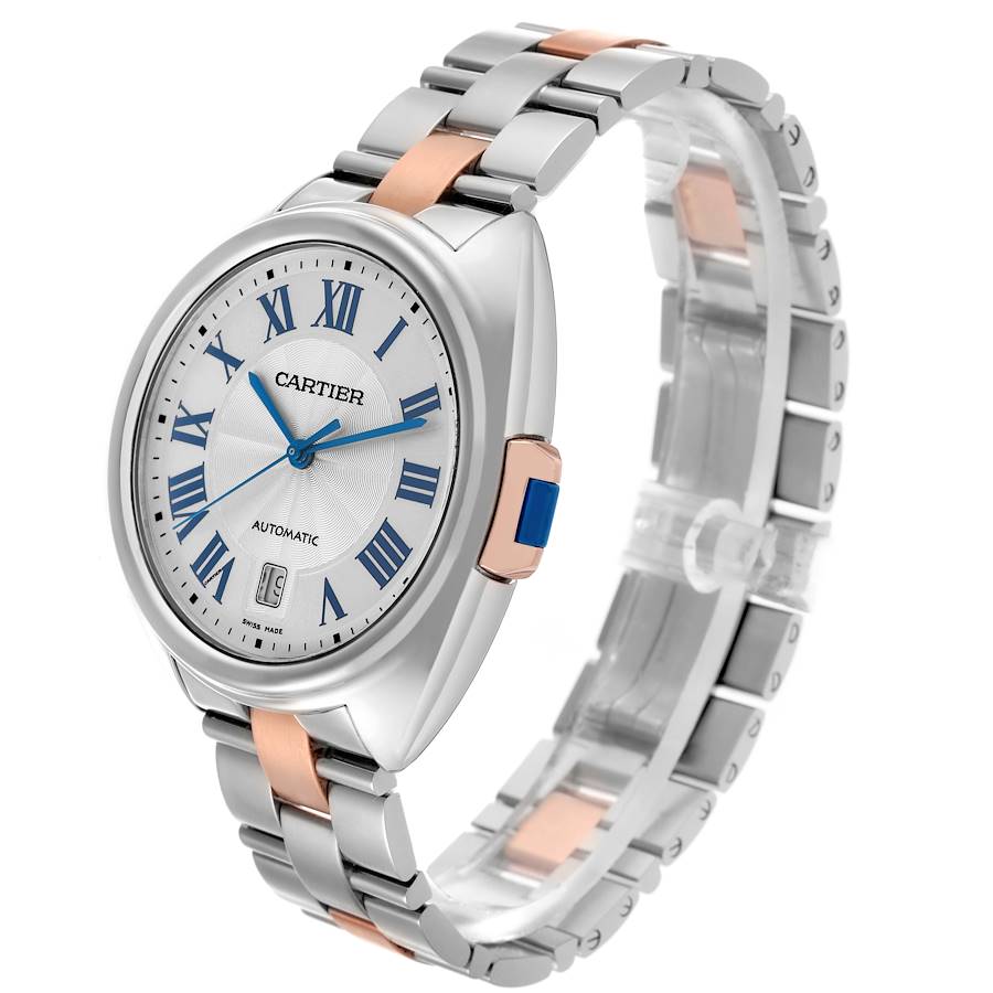 Cartier Cle 40mm Steel Rose Gold Silver Dial Mens Watch W2CL0002