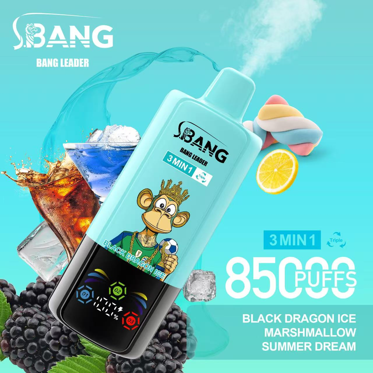 Bang Leader 85K Puffs 3-in-1 Prefilled Vape Device - 3 Flavours, Rechargeable, 850mAh