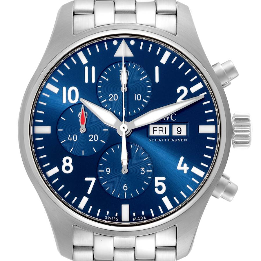 IWC Pilot Le Petit Prince Blue Dial Steel Chronograph Mens Watch IW377717