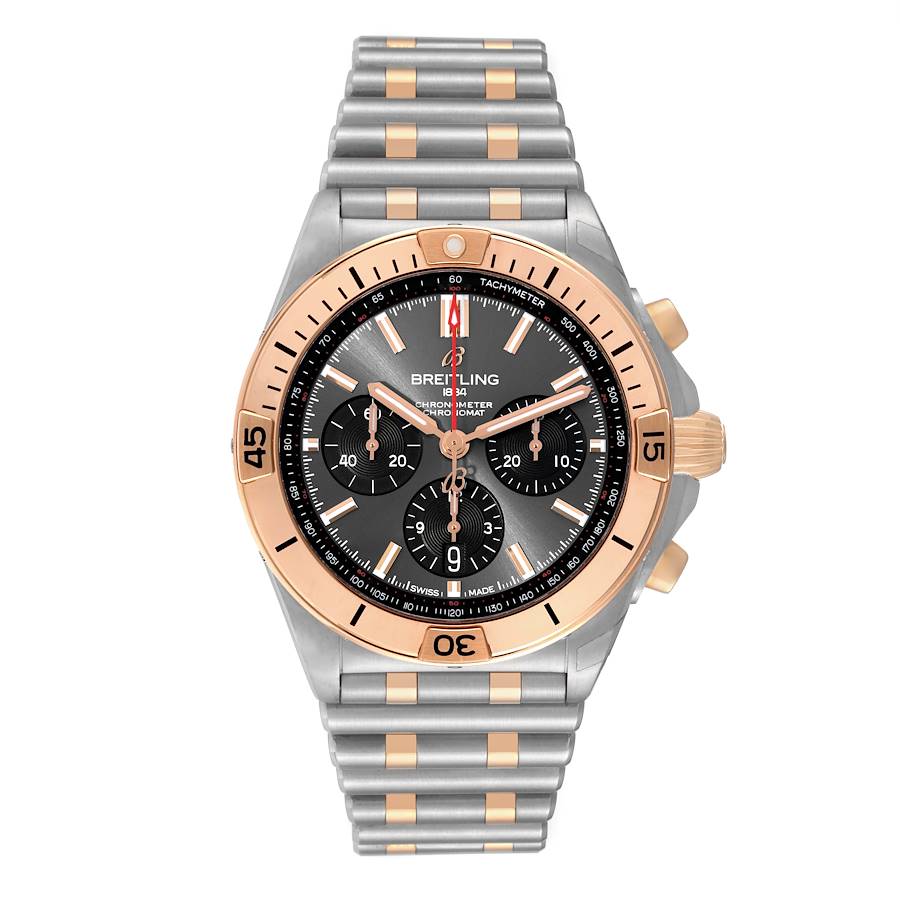 Breitling Chronomat B01 Steel Rose Gold Grey Dial Mens Watch UB0134