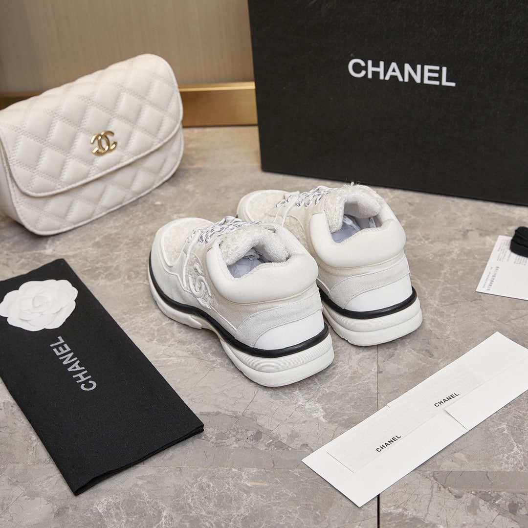 Chanel Velour Tweed Cc Sneaker White