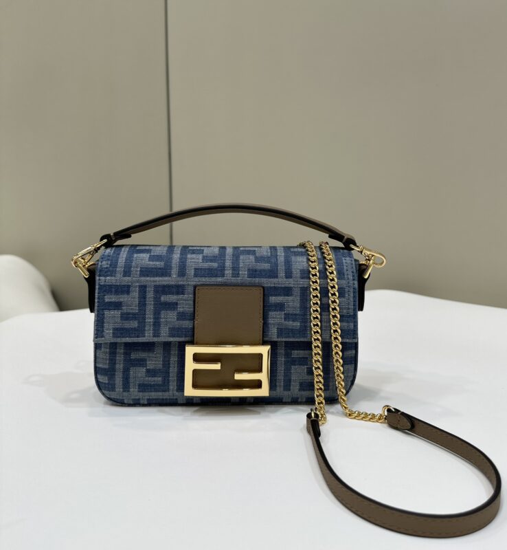 Replica Fendi Baguette Small Dark Bue Denim
