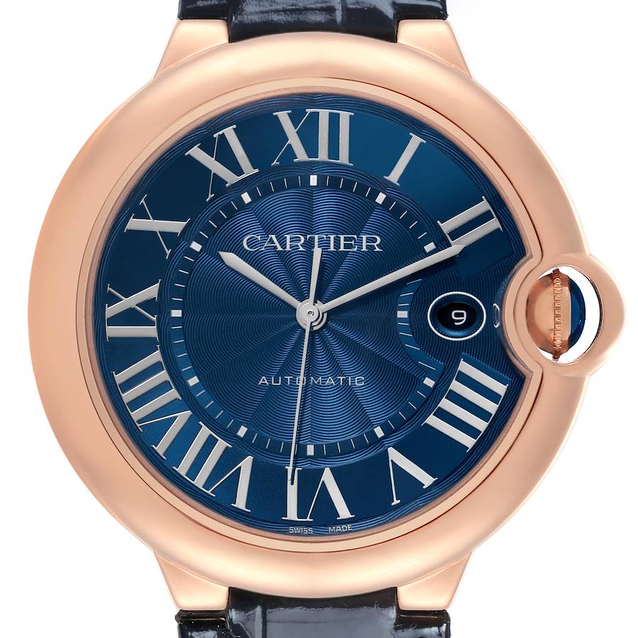 Cartier Ballon Bleu 42 Automatic Blue Dial Rose Gold Mens Watch WGBB0036
