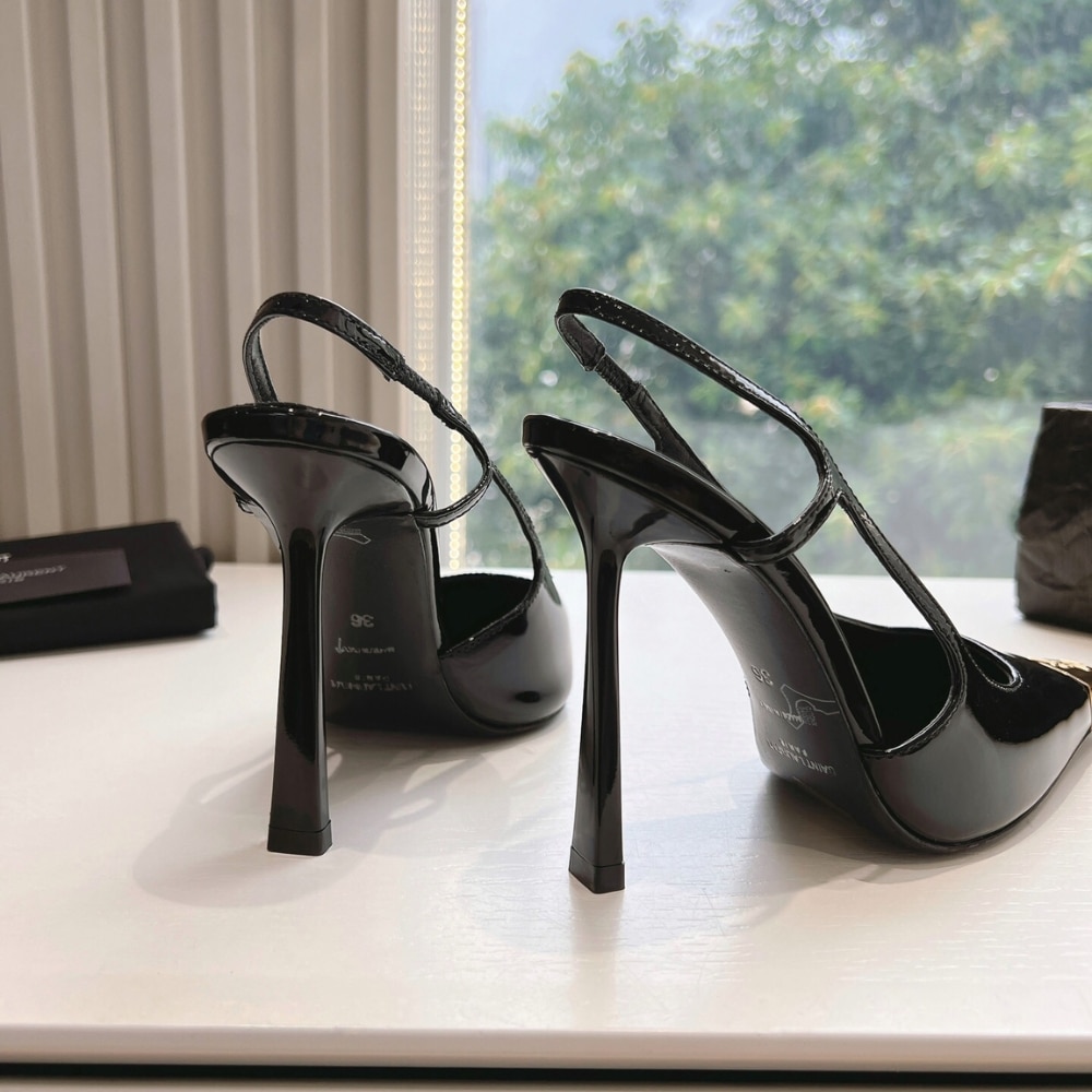 Saint Laurent Jeanne Slingback Pumps Black And Gold 800164aadx21000