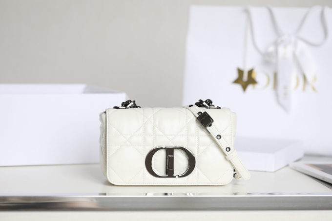 Replica Dior Caro Bag White Gunmetal