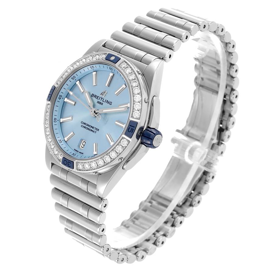 Breitling Super Chronomat Blue Dial Steel Diamond Ladies Watch A17356