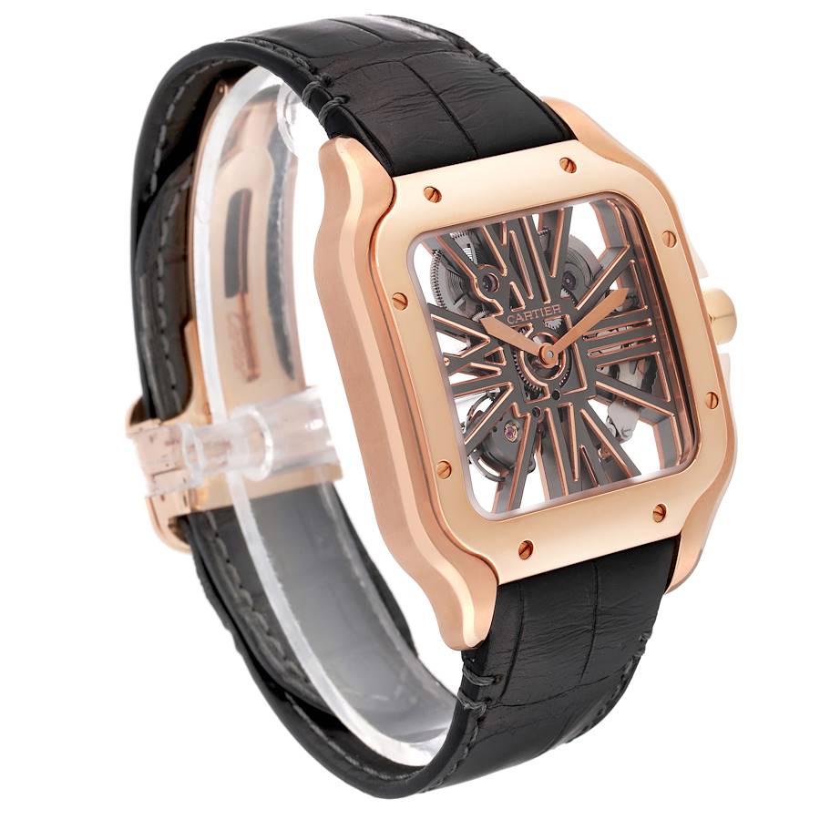 Cartier Santos 18k Rose Gold Skeleton Dial Mens Watch WHSA0010