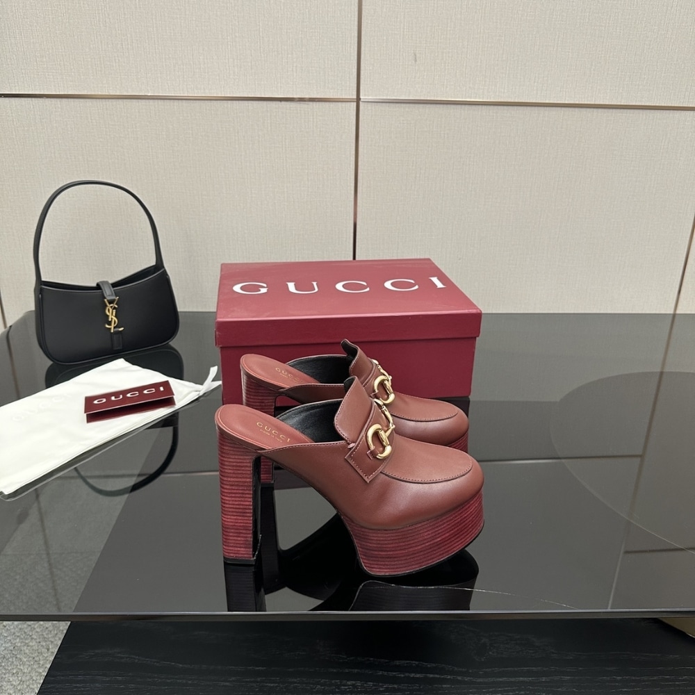 Gucci Women Platform Mule With Horsebit Red Leather ‎835315 Aadcw 6207