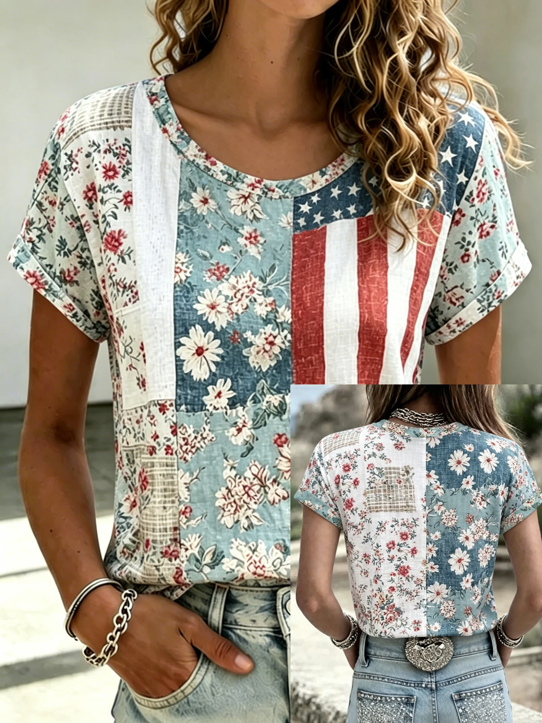 Women's 250th Anniversary Freedom Flower Art Printed Shirt