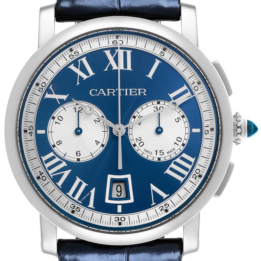 Cartier Rotonde Chronograph White Gold Blue Dial Mens Watch W1556239
