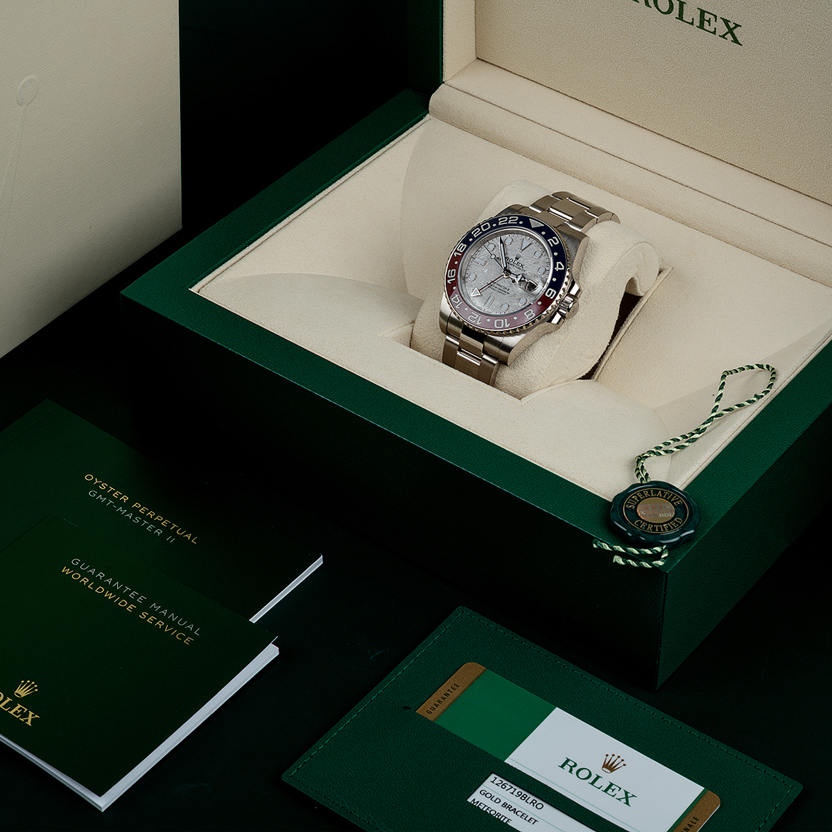 Rolex GMT Master II White Gold Meteorite Dial Pepsi Bezel Mens Watch 126719BLRO-0002 in 2021 New